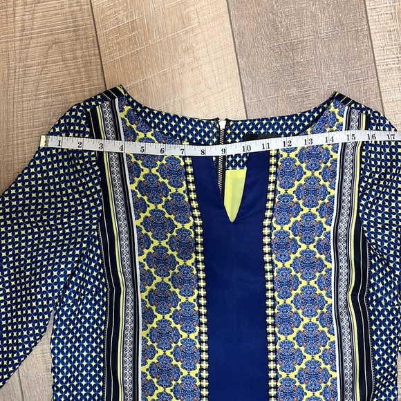 The Limited Retro Print Zippered 3/4 Sleeve Dress Navy and Multi Pattern SZ XS - Picture 11 of 15